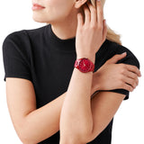 Michael Kors Slim Runway Red Dial Red Steel Strap Watch For Women - MK3895