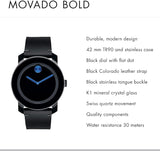 Movado Bold TR90 Black Dial Black Leather Strap Watch For Men - 3600307