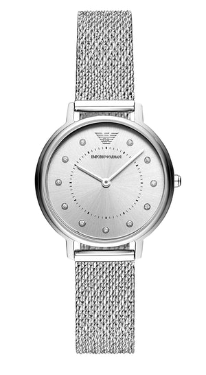 Emporio Armani Kappa Silver Dial Silver Mesh Bracelet Watch For Women - AR11128