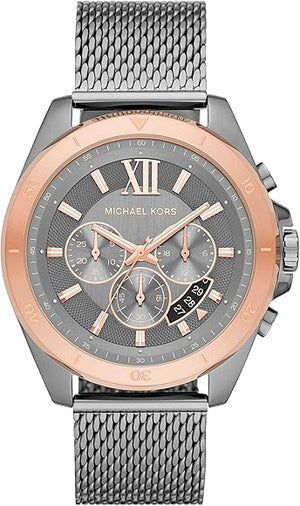 Michael Kors Brecken Chronograph Grey Dial Silver Mesh Strap Watch For Men - MK8868