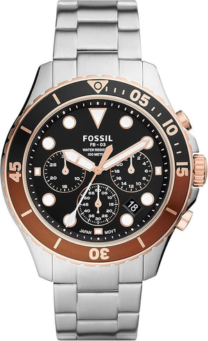 Fossil FB-03 Chronograph Black Dial Silver Steel Strap Watch for Men - FS5768