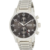 Hugo Boss Aeroliner Black Dial Silver Steel Strap Watch for Men - 1513181