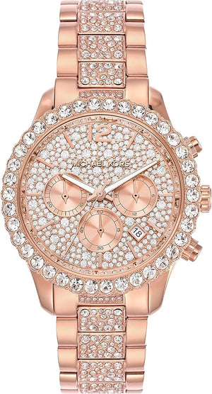 Michael Kors Layton Chronograph Rose Gold Dial Rose Gold Steel Strap Watch For Women - MK7285