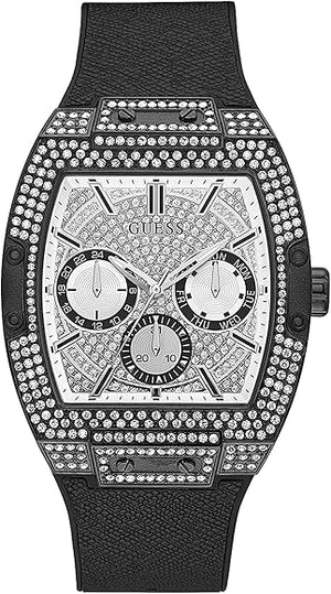 Guess Phoenix Multifunction Silver Dial Black Silicone Strap Watch For Men - GW0048G1