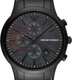 Emporio Armani Renato Chronograph Mother of Pearl Black Dial Black Steel Strap Watch For Men - AR11275