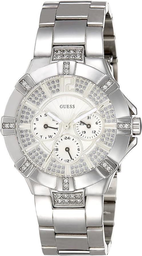 Guess Vista Diamonds Silver Dial Silver Steel Strap Watch for Women - W12080L1