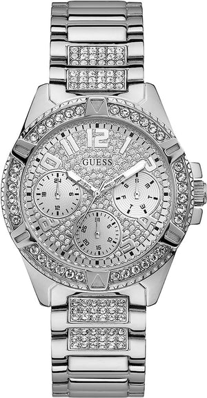 Guess Frontier Diamonds Silver Dial Silver Steel Strap Watch For Women - W1156L1