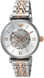 Emporio Armani Gianni T Bar Silver Skeleton Dial Two Tone Strap Watch For Women - AR1992