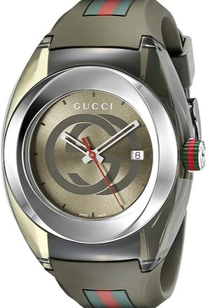 Gucci Sync XXL Quartz Brown Dial Brown Leather Strap Watch For Men - YA137106