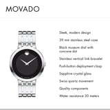 Movado Esperanza 39mm Black Dial Silver Steel Strap Watch For Men - 0607057