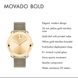 Movado Bold Gold Dial Gold Mesh Bracelet Watch for Women - 3600242