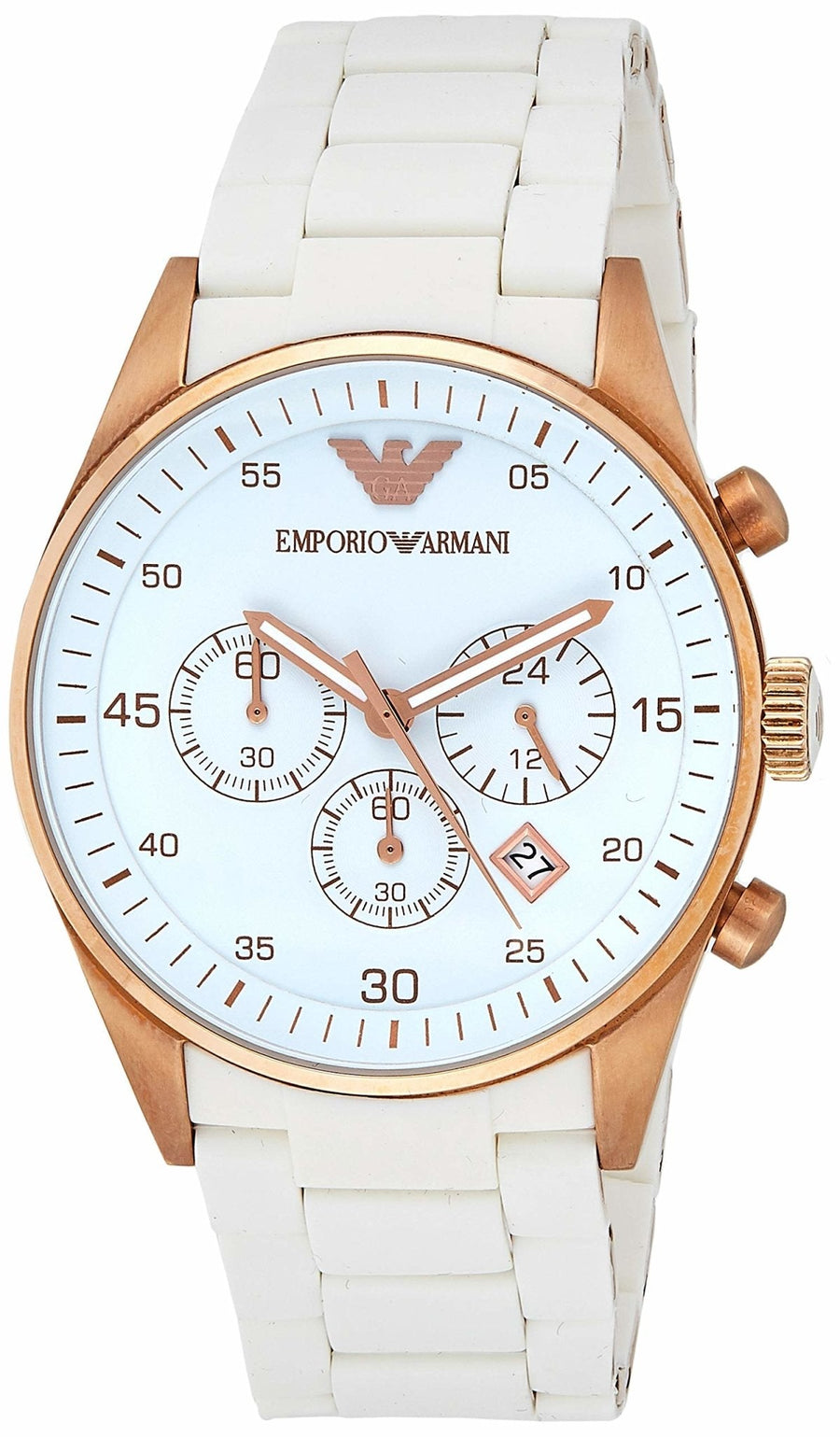Emporio Armani Sportivo Chronograph White Dial White Rubber Strap Watch For Men - AR5919
