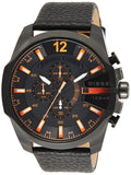 Diesel Mega Chief Chronograph Black Dial Black Leather Strap Watch For Men - DZ4291