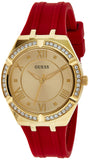 Guess Cosmo Diamonds Gold Dial Red Rubber Strap Watch for Women - GW0034L6