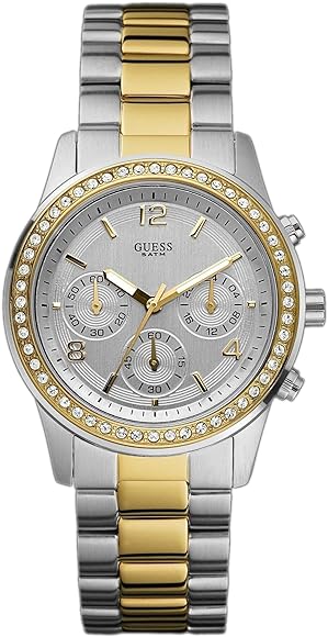 Guess Mini Spectrum Analog Silver Dial Two Tone Steel Strap Watch For Women - W0122L2