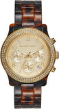 Michael Kors Runway Chronograph Gold Dial Brown Acetate Strap Watch for Women - MK7475