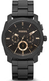 Fossil Machine Chronograph Black Dial Black Steel Strap Watch for Men - FS4682