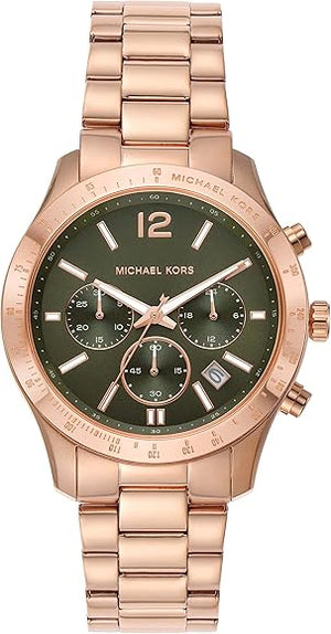 Michael Kors Berkley Chronograph Green Dial Rose Gold Steel Strap Watch For Women - MK7412