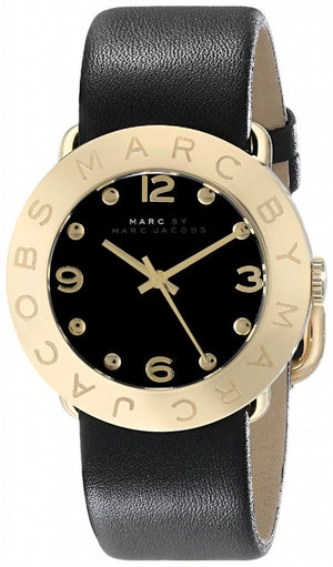 Marc Jacobs Amy Black Dial Black Leather Strap Watch for Women - MBM1154