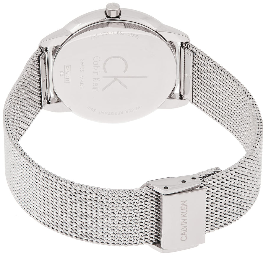 Calvin Klein Minimalist Black Dial Silver Mesh Bracelet Watch for Men - K3M2112X