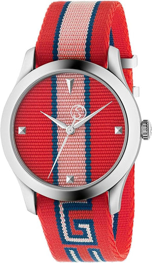 Gucci G Timeless Quartz Red Dial Two Tone NATO Strap Watch For Men - YA1264070