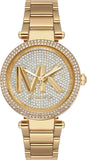 Michael Kors Parker Analog Crystals Gold Dial Gold Steel Strap Watch For Women - MK7283