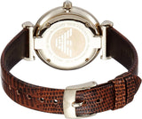 Emporio Armani Gianni T Bar Beige Dial Brown Leather Strap Watch For Women - AR1883