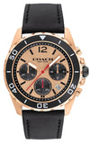 Coach Kent Chronograph Rose Gold Dial Black Leather Strap Watch for Men - 14602559