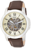 Fossil Grant Automatic White Dial Brown Leather Strap Watch for Men - ME3052