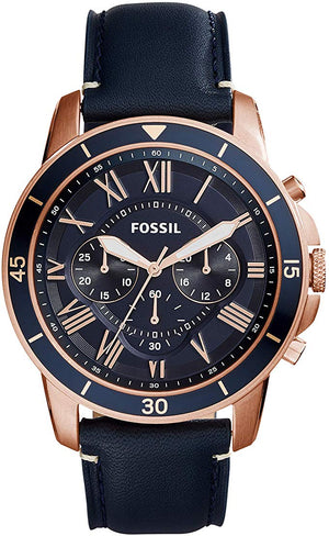 Fossil Grant Sport Chronograph Blue Dial Blue Leather Strap Watch for Men - FS5237