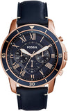 Fossil Grant Sport Chronograph Blue Dial Blue Leather Strap Watch for Men - FS5237