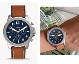 Fossil Bowman Chronograph Blue Dial Brown Leather Strap Watch for Men - FS5602