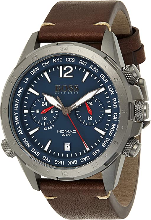 Hugo Boss Nomad Blue Dial Brown Leather Strap Watch for Men - 1513773