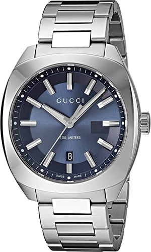 Gucci GG2570 Quartz Blue Dial Silver Steel Strap Watch For Men - YA142303