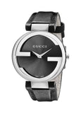 Gucci G Interlocking Black Dial Black Leather Strap Watch For Women - YA133301