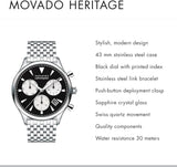 Movado Heritage Calendoplan Chronograph Black Dial Silver Steel Strap Watch for Men - 3650014