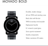 Movado Bold Black Dial Black Steel Strap Watch For Men - 3600047