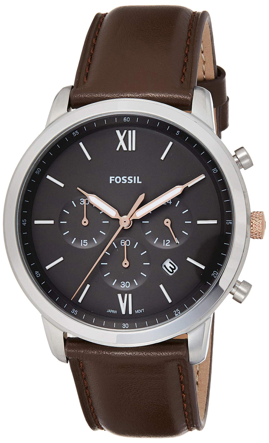 Fossil Neutra Chronograph Black Dial Brown Leather Strap Watch for Men - FS5408