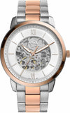 Fossil Neutra Automatic Skeleton White Dial Two Tone Steel Strap Watch for Men - ME3196