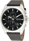 Hugo Boss Grandmaster Chronograph Black Dial Black Leather Strap Watch for Men - 1513881