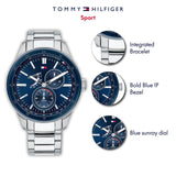 Tommy Hilfiger Austin Blue Dial Silver Steel Strap Watch for Men - 1791640