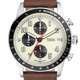 Fossil Sport Tourer Chronograph White Dial Brown Leather Strap Watch for Men - FS6042