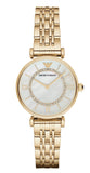 Emporio Armani Gianni T Bar White Mother of Pearl Dial Gold Steel Strap Watch For Women - AR1907