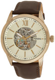 Fossil Flynn Mechanical Skeleton Beige Dial Brown Leather Strap Watch for Men - BQ2215