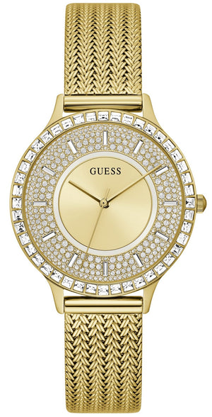 Guess Soiree Diamonds Gold Dial Gold Mesh Bracelet Watch for Women - GW0402L2