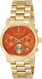 Michael Kors Runway Chronograph Orange Dial Gold Steep Strap Watch For Women - MK6162