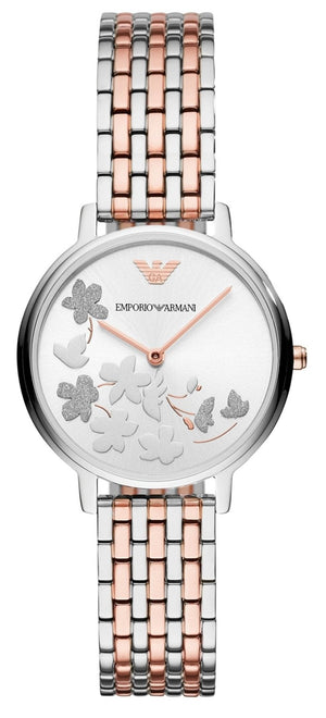 Emporio Armani Silver Sunray Dial Two Tone Steel Strap Watch For Women - AR11113