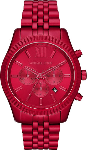 Michael Kors Lexington Chronograph Red Dial Red Steel Strap Watch For Men - MK8814