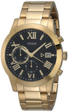 Guess Atlas Chronograph Black Dial Gold Steel Strap Watch for Men - W0668G8