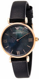 Emporio Armani Gianni T Bar Black Mother of Pearl Dial Black Leather Strap Watch For Women - AR11060